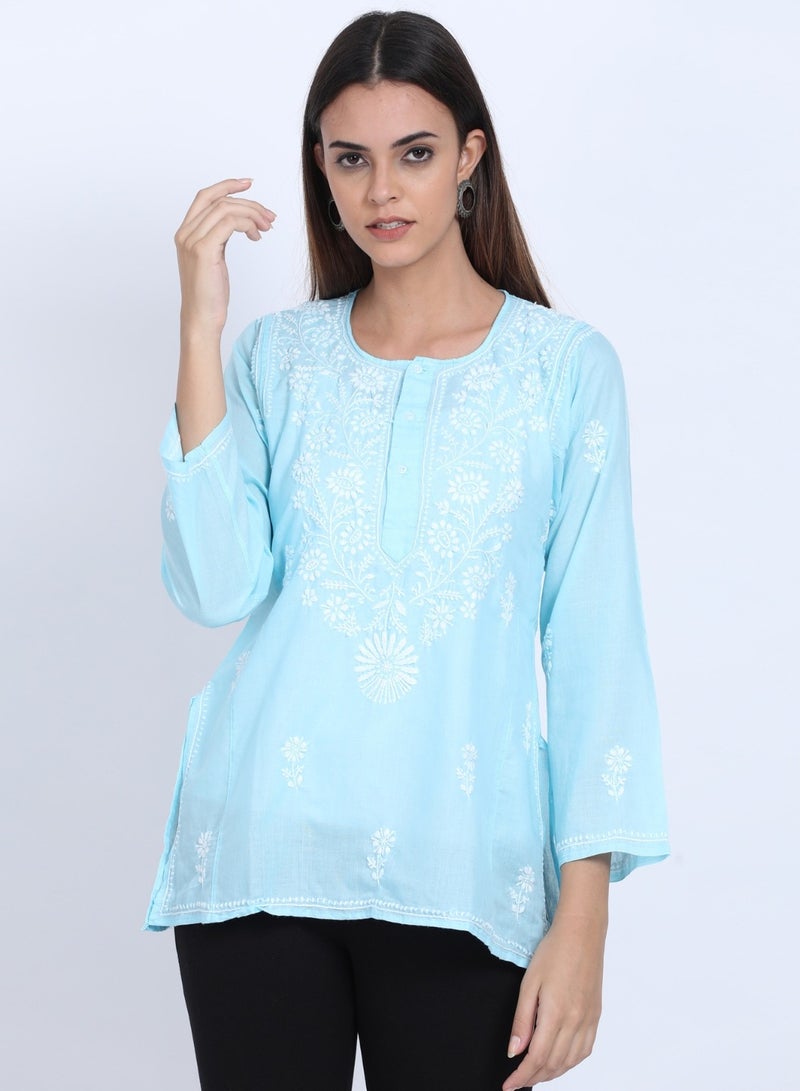 Women Hand Embroidered Chikankari Cotton Kurti-ALSTV115