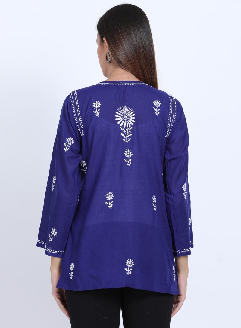 Women Hand Embroidered Chikankari Cotton Kurti-ALSTV115