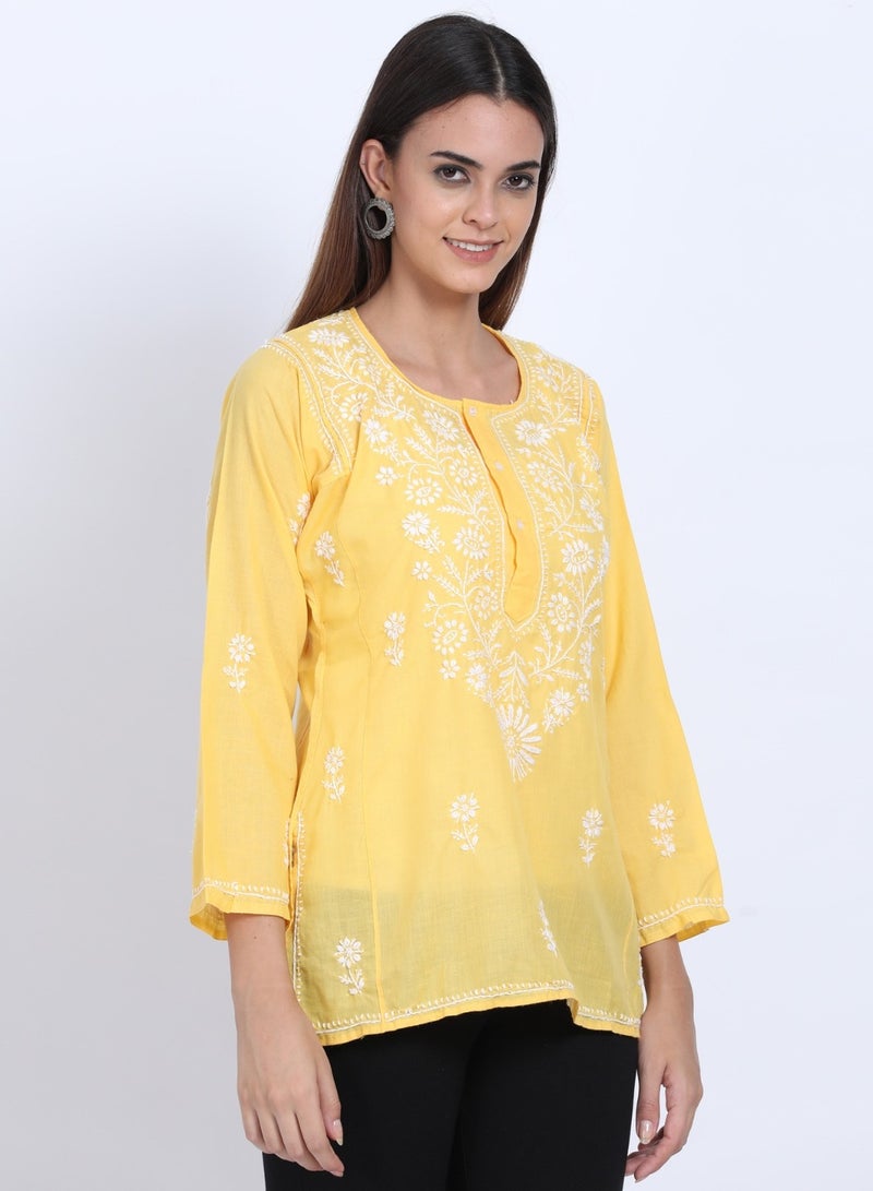 Women Hand Embroidered Chikankari Cotton Kurti-ALSTV115