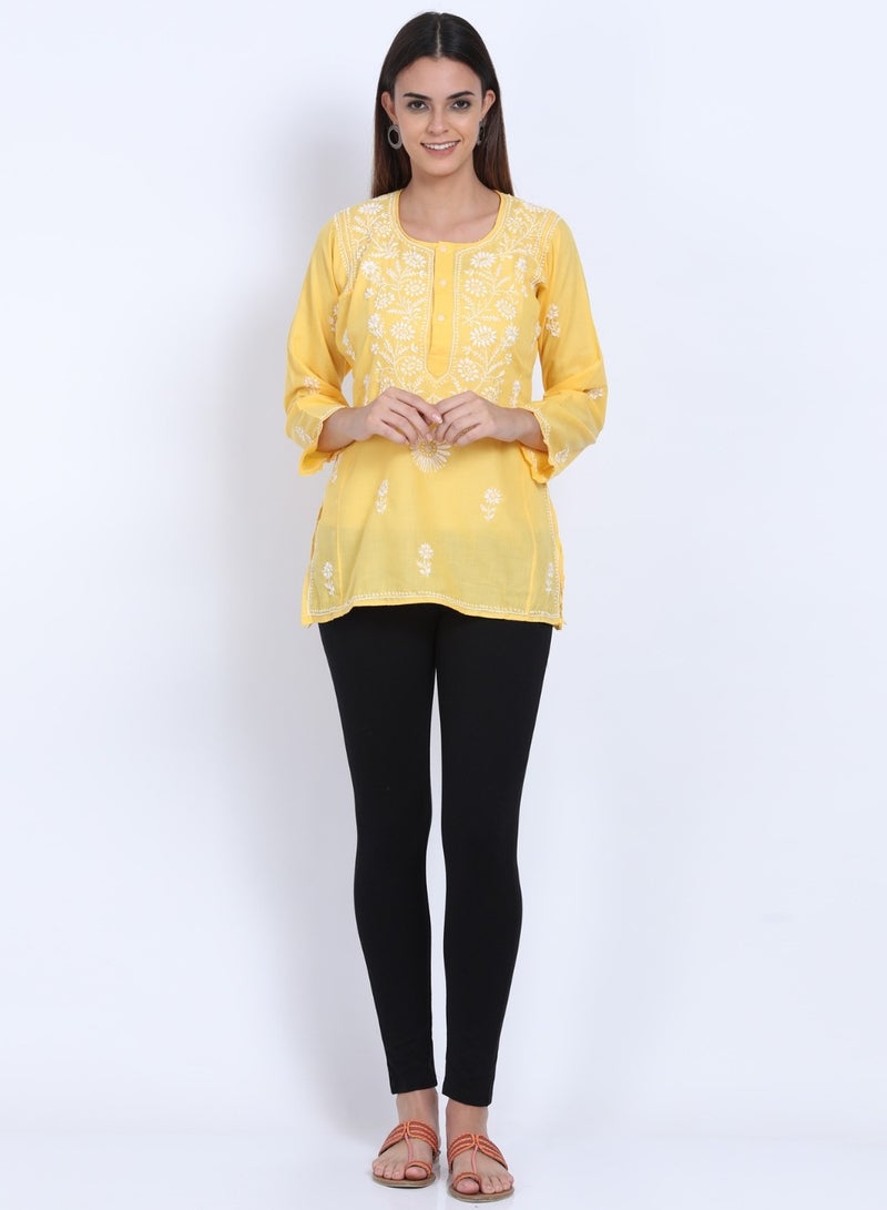 Women Hand Embroidered Chikankari Cotton Kurti-ALSTV115