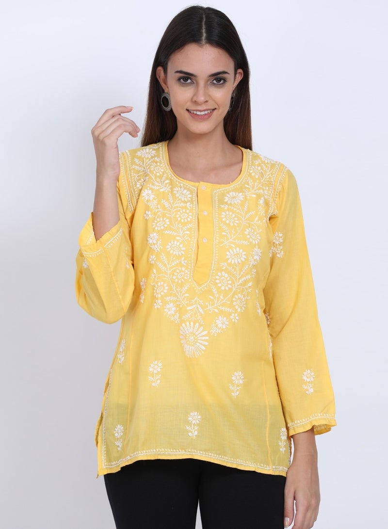 Women Hand Embroidered Chikankari Cotton Kurti-ALSTV115