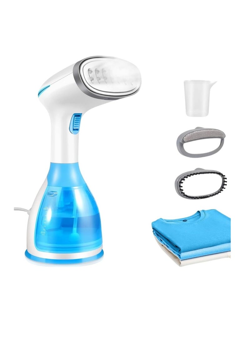 DLC Premium Quality Garment Steamer for Clothes, Portable Handheld Design - 1500 Watt Powerful Fabric Steamer - Quick Heat Ceramic Plate Steam Nozzle - Strong Penetrating Steam-300ML (Blue)