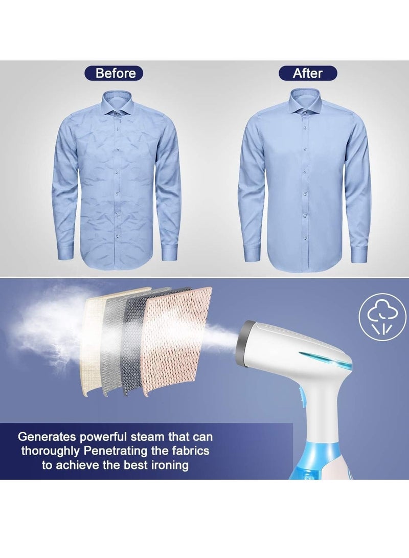 DLC Premium Quality Garment Steamer for Clothes, Portable Handheld Design - 1500 Watt Powerful Fabric Steamer - Quick Heat Ceramic Plate Steam Nozzle - Strong Penetrating Steam-300ML (Blue)