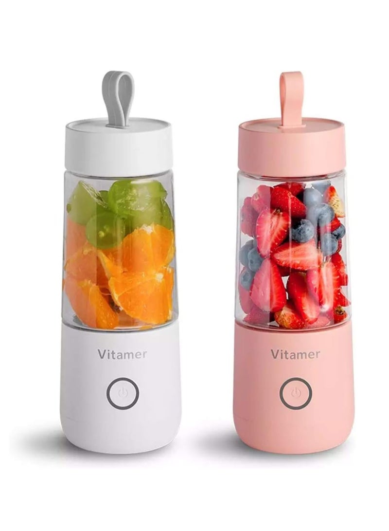 350ml Portable Juicer Electric USB Rechargeable Smoothie Blender Machine Mixer Mini Juice Maker Fast Food Processor Mobile Mixer (White)