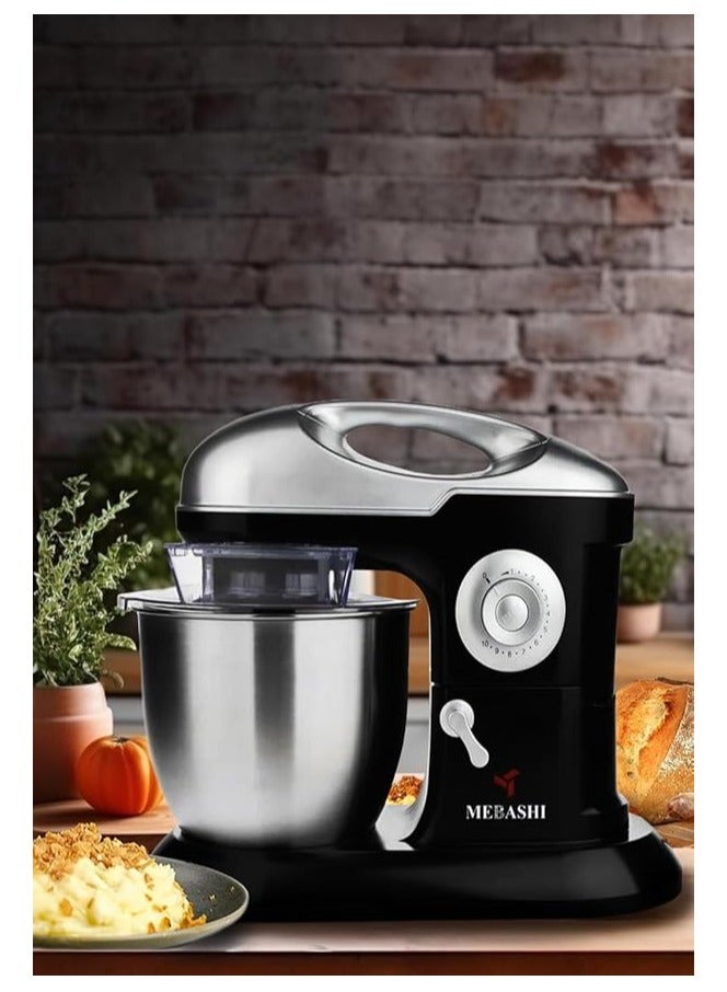 MEBASHI Stand Bowl Mixer, 1200 W , 7 L Capacity, Black, 10 Speeds, Stainless Steel Bowl (ME-SBM1113) (Black)