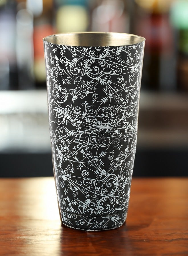 BarPros Black Floral Boston Shaker 28 oz tin - Elevate Your Cocktail Game