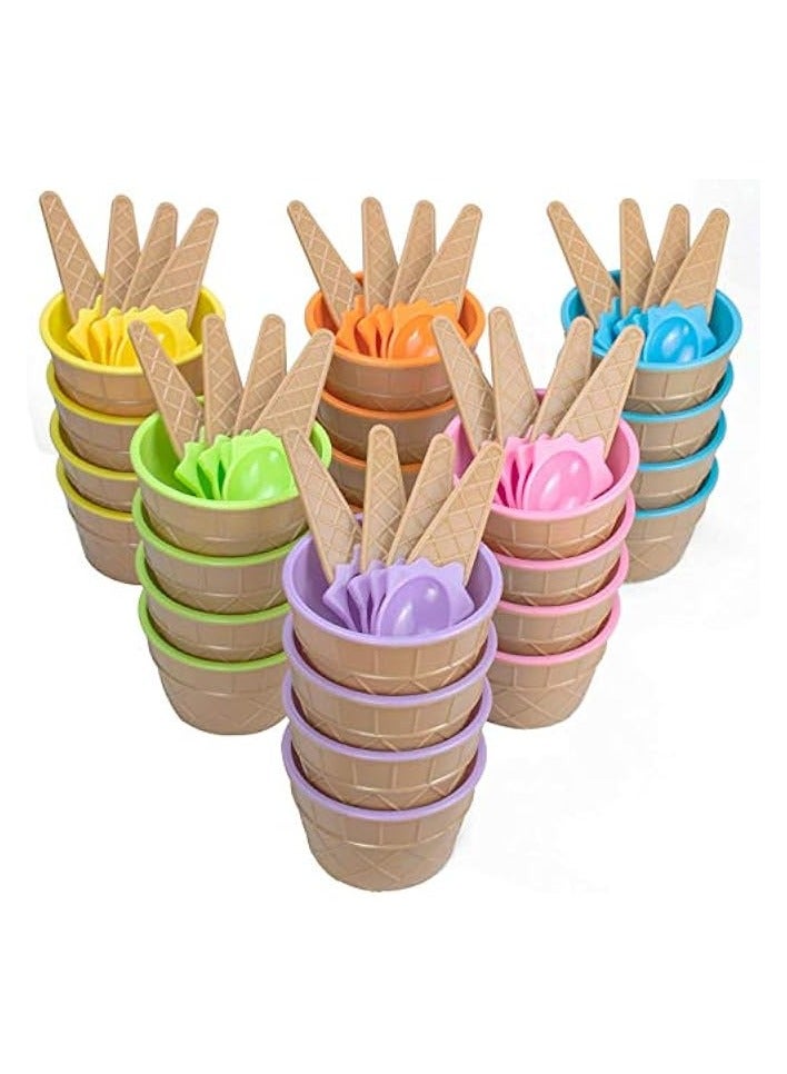 24 Pack Ice Cream Cups with Spoons - Reusable Plastic ice cream bowls