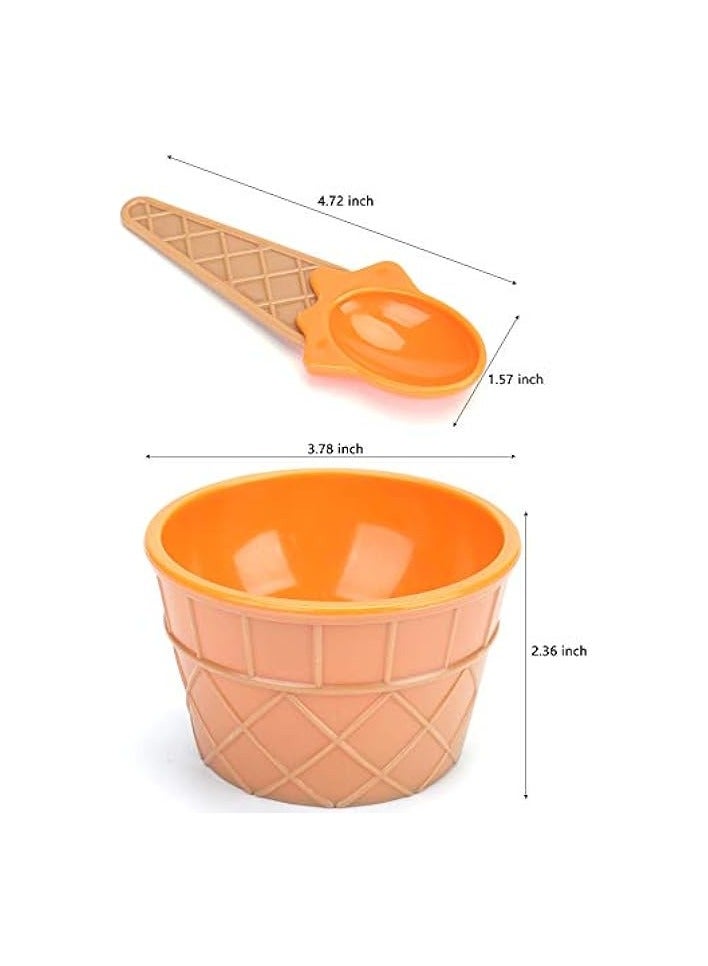 24 Pack Ice Cream Cups with Spoons - Reusable Plastic ice cream bowls