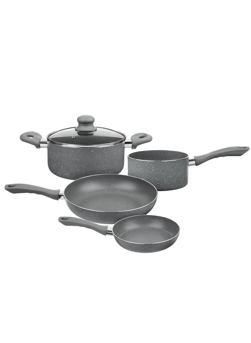 5-Piece Non-Stick Ceramic Cookware Set Pot 2.8l 20cm Saucepan 1.6l 15cm, Fry Pan 28cm, Fry Pan 20cm, Lid 20cm, Aluminium Press Compatible with Gas,Electrial,Induction, Dishawasher Safe