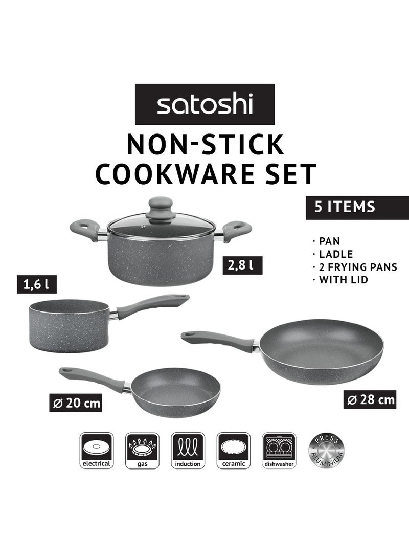 5-Piece Non-Stick Ceramic Cookware Set Pot 2.8l 20cm Saucepan 1.6l 15cm, Fry Pan 28cm, Fry Pan 20cm, Lid 20cm, Aluminium Press Compatible with Gas,Electrial,Induction, Dishawasher Safe