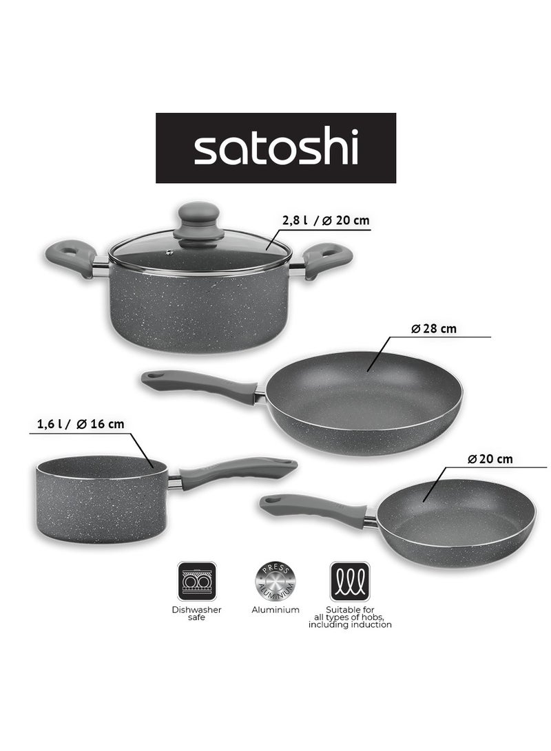 5-Piece Non-Stick Ceramic Cookware Set Pot 2.8l 20cm Saucepan 1.6l 15cm, Fry Pan 28cm, Fry Pan 20cm, Lid 20cm, Aluminium Press Compatible with Gas,Electrial,Induction, Dishawasher Safe