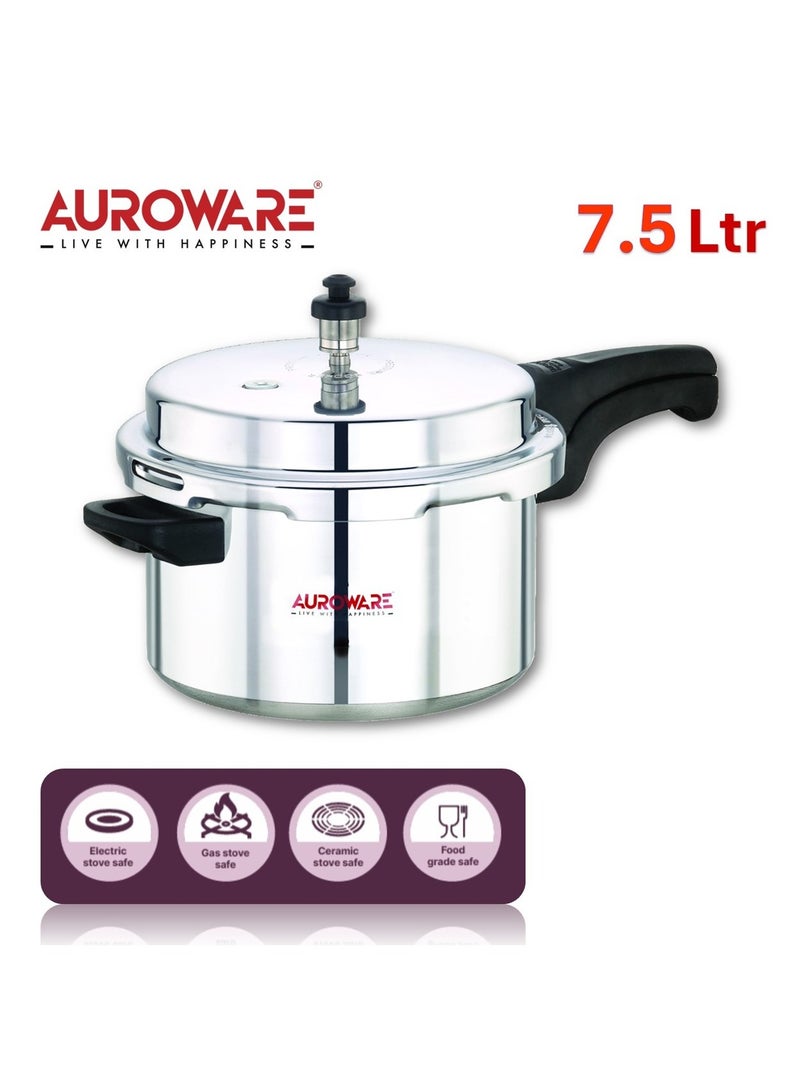 Auroware 7.5 Ltr Pressure Cooker Heavy Duty Aluminium with lid Strong Handle Save Energy Time Safety Valves Dishwasher safe