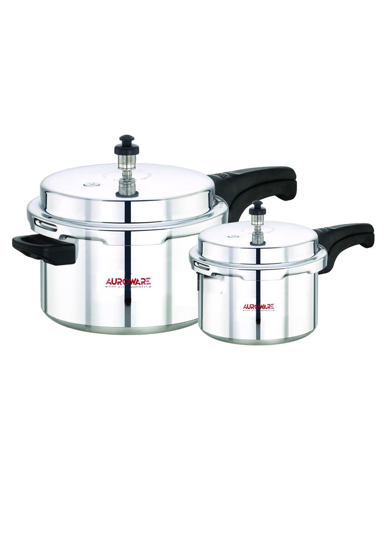 Auroware 5 and 3 Liter Aluminium Pressure Cooker Strong Handle Heavy Duty Comfortable for Chicken, Rice, Beef and Mor