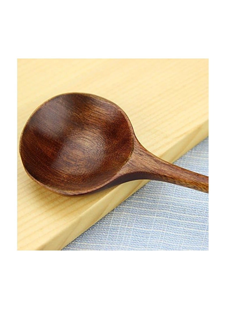 Long Spoons Wooden, 5 Pieces Korean Style 10.9 inches 100% Natural Wood Long Handle Round Spoons for Soup Cooking Mixing Stirrer Mukbang Kitchen Tools