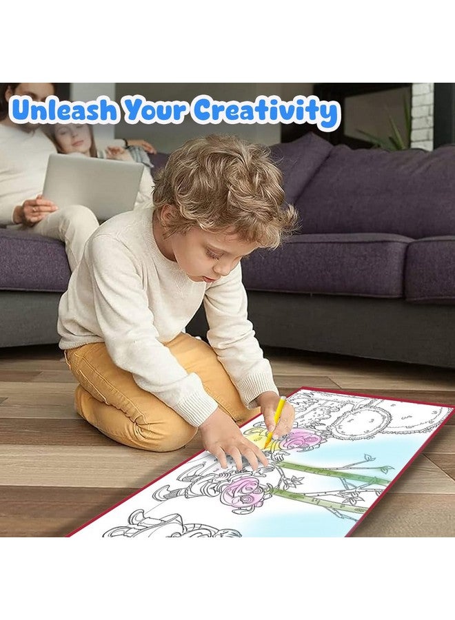 3-In-1 Coloring Mat For Kids Diy Educational Toys Activity Coloring For Boys Girls 3+ Ages With Large Size 3 Reusable Mats & 12 Sketch Pens Foldable Non-Woven Mat