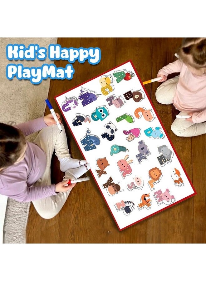 3-In-1 Coloring Mat For Kids Diy Educational Toys Activity Coloring For Boys Girls 3+ Ages With Large Size 3 Reusable Mats & 12 Sketch Pens Foldable Non-Woven Mat