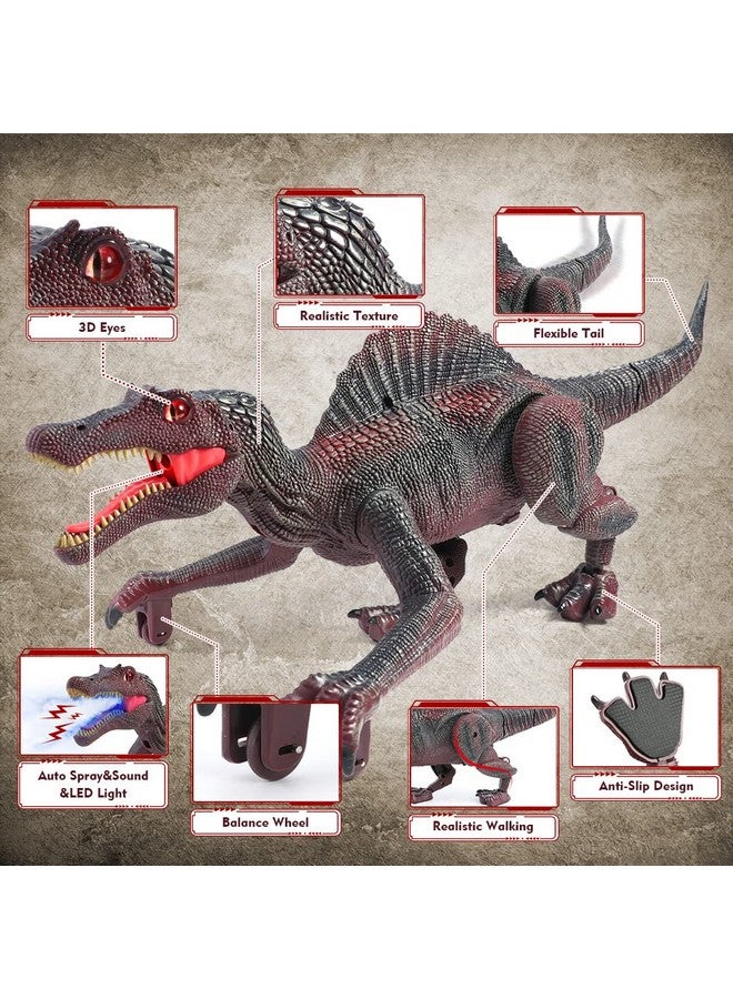 Remote Control Dinosaur Toys For Kids,Light Tracing Rc Jurassic Spinosaurus Dinosaur Toys W/Auto Spray And Realistic Light & Roaring,Walking Robot Dinosaur Toys For Boys Girls 3 5 4 7 8 12