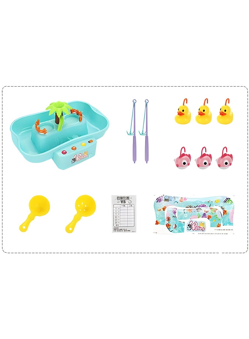 Fishing Game Toy Set, Music Water Table Floating Fish and Ducks with Swirl Water Pond and Fishing Pole Water Play Set(Blue)