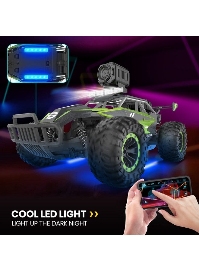 De65 Remote Control Car With 1080P Hd Camera,1:16 Scale Rc Cars With Led Chassis Light&Headlights, 2.4Ghz High Speed Monster Truck Toy Vehicle, 2 Batteries For 60 Mins Play, Gift For Kids Boys