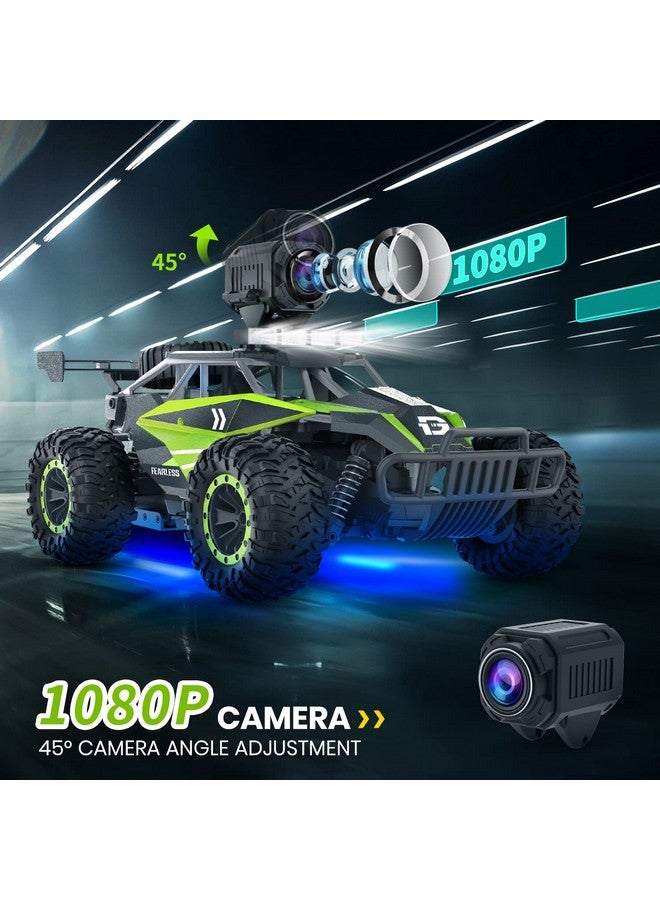 De65 Remote Control Car With 1080P Hd Camera,1:16 Scale Rc Cars With Led Chassis Light&Headlights, 2.4Ghz High Speed Monster Truck Toy Vehicle, 2 Batteries For 60 Mins Play, Gift For Kids Boys