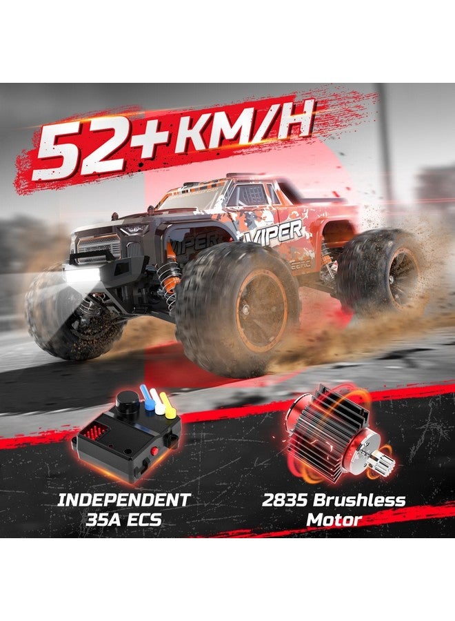 H16R Brushless Fast Rc Cars,1:16 52Km/H High Speed Remote Control Car,4X4 All Terrains Rc Monster Truck,Waterproof Off-Road Hobby Electric Vehicle Car Gift For Adults Boys,2 Li-Ion Batteries