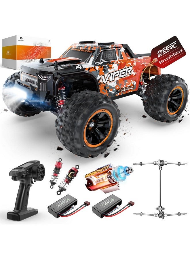 H16R Brushless Fast Rc Cars,1:16 52Km/H High Speed Remote Control Car,4X4 All Terrains Rc Monster Truck,Waterproof Off-Road Hobby Electric Vehicle Car Gift For Adults Boys,2 Li-Ion Batteries