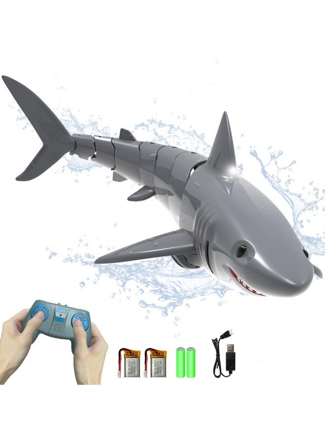 Remote Control Shark Toys For Kids, 1:18 Scale High Simulation Rc Shark For Pool, Electric Megalodon Toys With Light&2 Batteries For Boys And Girls Age 6+ (With 2 Batteries)