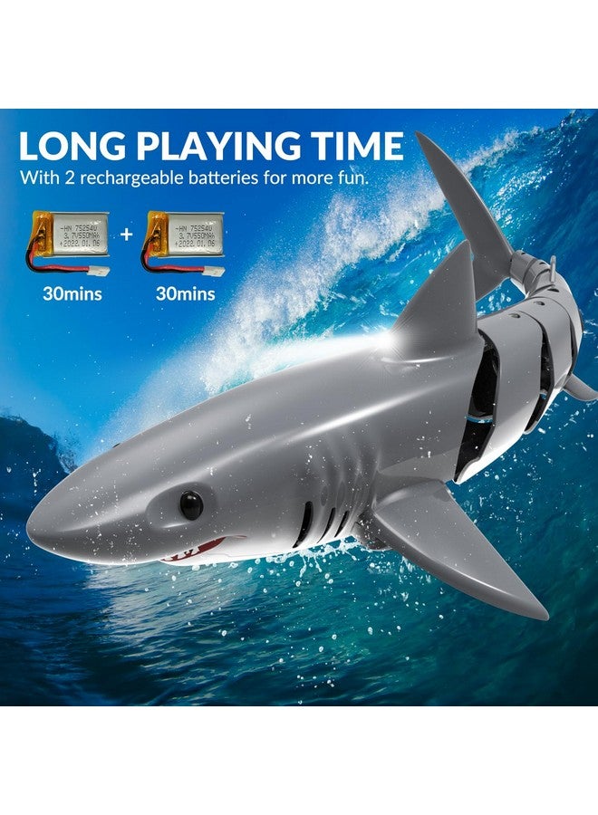 Remote Control Shark Toys For Kids, 1:18 Scale High Simulation Rc Shark For Pool, Electric Megalodon Toys With Light&2 Batteries For Boys And Girls Age 6+ (With 2 Batteries)