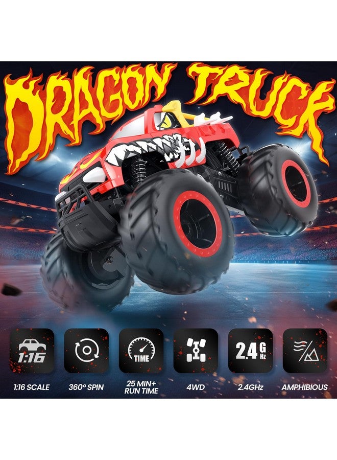 1:16 Amphibious Rc Monster Trucks Ipx7 Waterproof Remote Control Car 4Wd Dual Motors All Terrain Off Road 2.4Ghz Rc Cars Boat Toys Gifts For Boys Girls Kids Adults