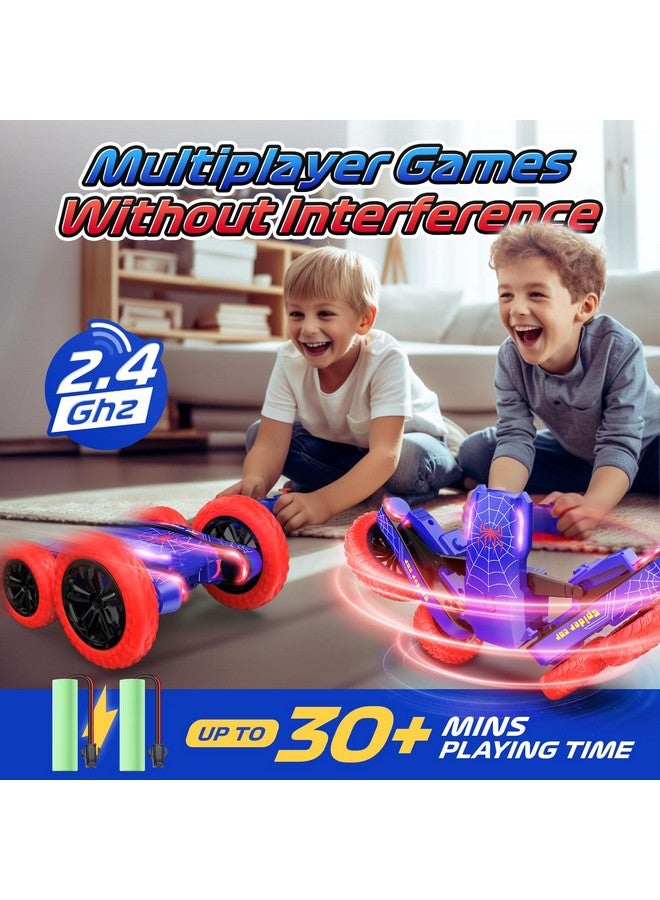 Spider Remote Control Car - Double Sided Mini Rc Stunt Car, 360°Rotating 4Wd Off-Road Rc Cars With Headlights 2.4Ghz Indoor/Outdoor Rechargeable Toy Car For Boys Age 4-7 8-12 Birthday Xmas Gift