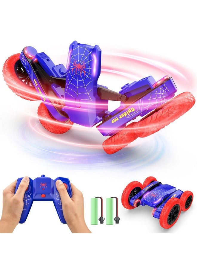 Spider Remote Control Car - Double Sided Mini Rc Stunt Car, 360°Rotating 4Wd Off-Road Rc Cars With Headlights 2.4Ghz Indoor/Outdoor Rechargeable Toy Car For Boys Age 4-7 8-12 Birthday Xmas Gift