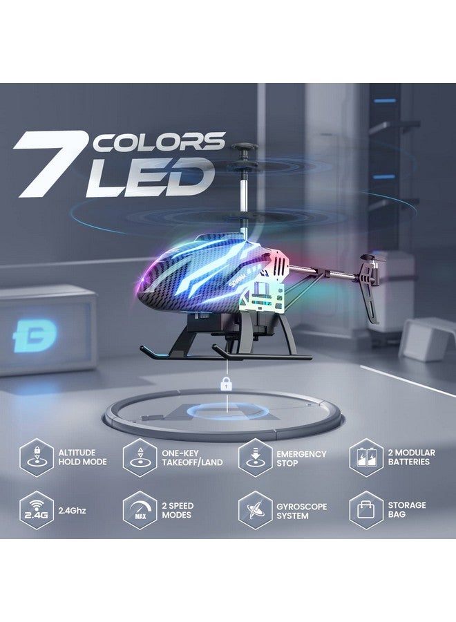 De23 Remote Control Helicopter, Rc Helicopters With 7 Colors Light, 2 Modular Battery For 24 Min Play, Altitude Hold, One Key Take Off/Landing, 2.4Ghz Aircraft Indoor Flying Toy For Boys Girls