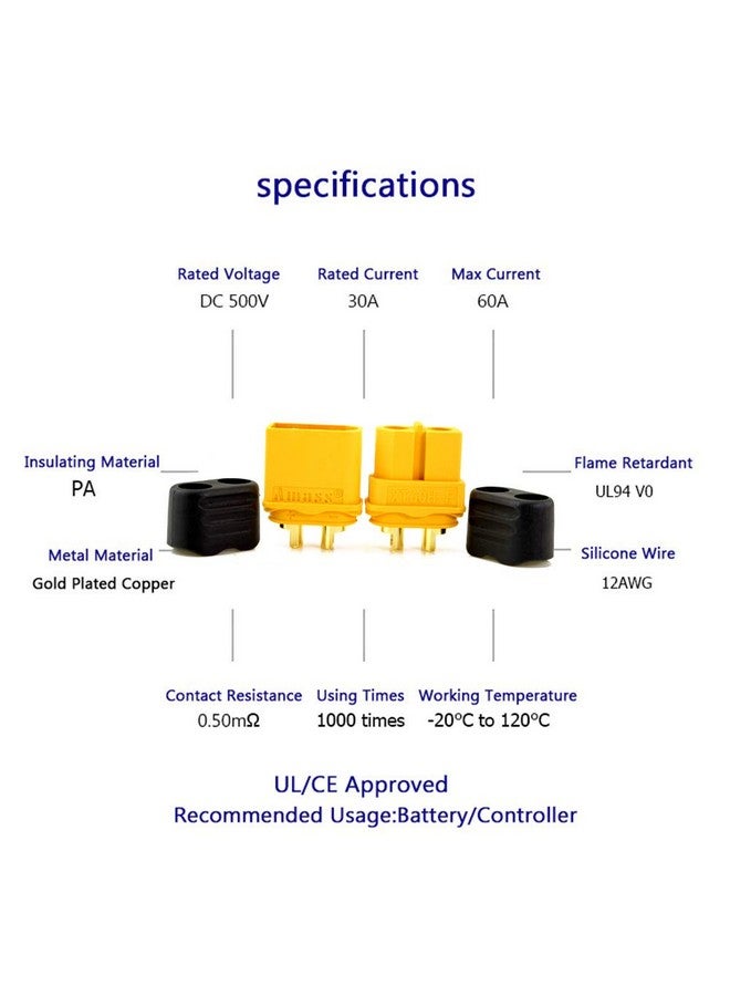 Amass 20 Pair Xt60H Bullet Connector Plug Upgrated Of Xt60 Sheath Female & Male Gold Plated For Rc Parts