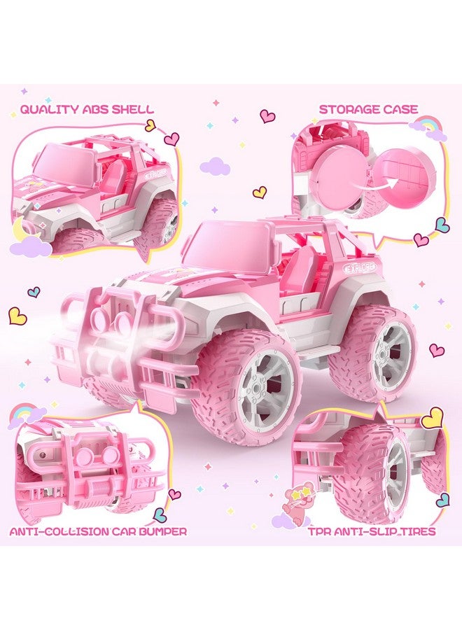 Pink Rc Cars With 2 Windmills 1:18 Remote Control Car For Girls 80 Min Play 2.4Ghz Led Light Auto Mode Off Road Rc Trucks With Storage Case All Terrain Suv Jeep Cars Toys Gifts For Kids Boys