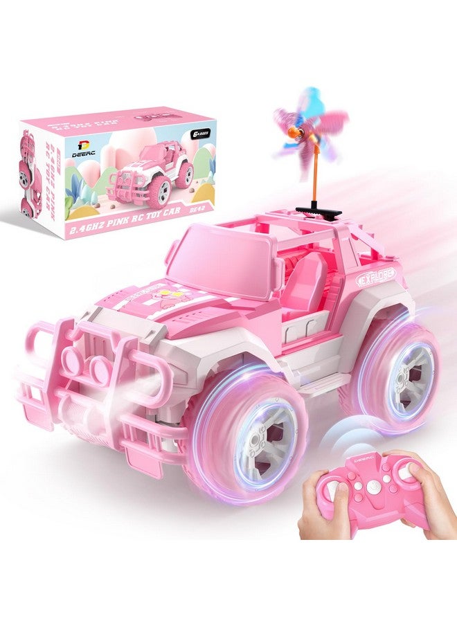 Pink Rc Cars With 2 Windmills 1:18 Remote Control Car For Girls 80 Min Play 2.4Ghz Led Light Auto Mode Off Road Rc Trucks With Storage Case All Terrain Suv Jeep Cars Toys Gifts For Kids Boys