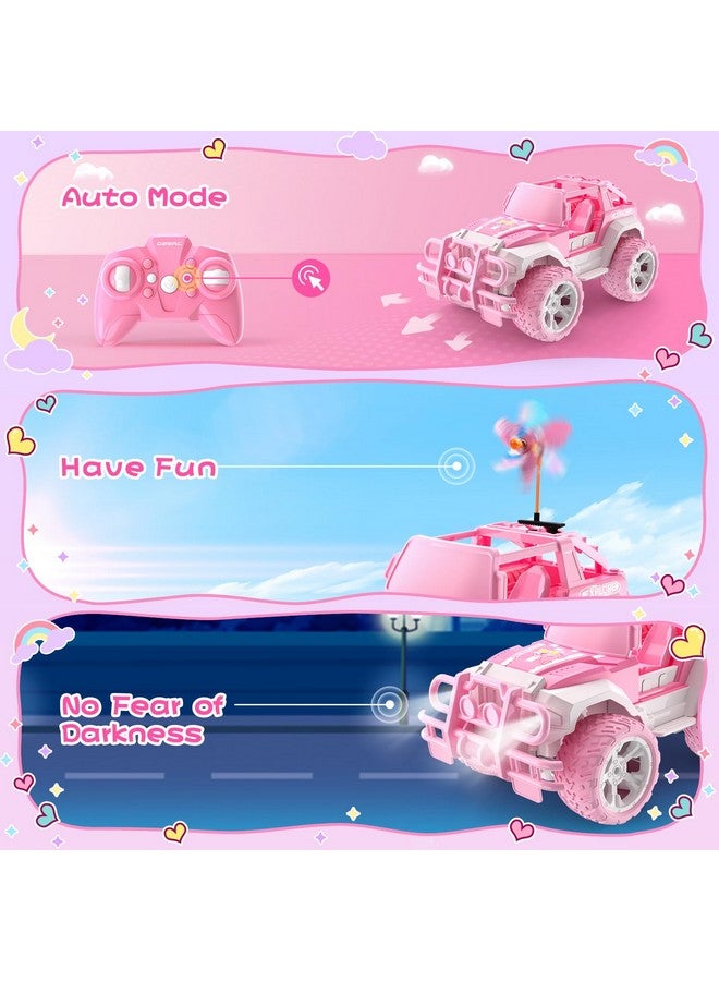 Pink Rc Cars With 2 Windmills 1:18 Remote Control Car For Girls 80 Min Play 2.4Ghz Led Light Auto Mode Off Road Rc Trucks With Storage Case All Terrain Suv Jeep Cars Toys Gifts For Kids Boys