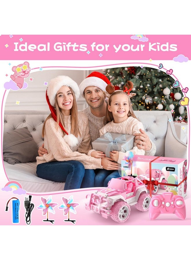 Pink Rc Cars With 2 Windmills 1:18 Remote Control Car For Girls 80 Min Play 2.4Ghz Led Light Auto Mode Off Road Rc Trucks With Storage Case All Terrain Suv Jeep Cars Toys Gifts For Kids Boys