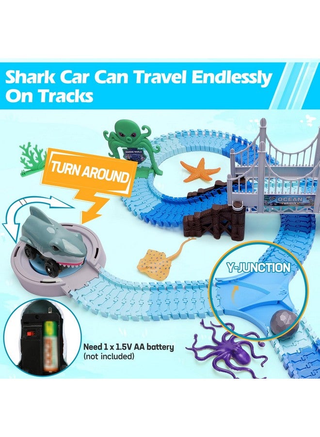 Track Toys 183 Pcs Shark Race Car Toys For Boys Girls 3 4 5 6 7 9 Year, Bendable Flexible Racetrack Cars With Shark & Ball, Ocean Theme Train Toys, Stem Educational Playset Birthday Gift