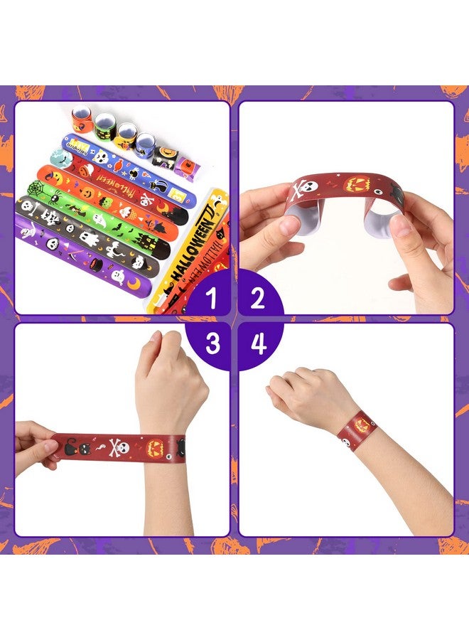 Halloween Party Favors 72Pcs Slap Bracelets Rubber Wristbands Halloween Toys For Kids Halloween Party Supplies Decorations Treat Bags Gifts Goodie Bags Filler
