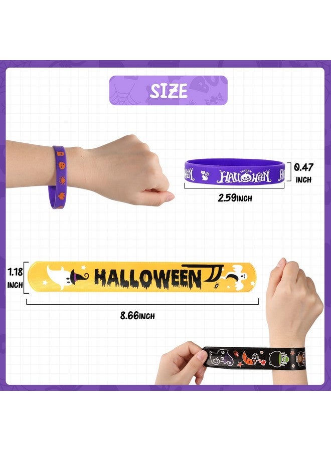 Halloween Party Favors 72Pcs Slap Bracelets Rubber Wristbands Halloween Toys For Kids Halloween Party Supplies Decorations Treat Bags Gifts Goodie Bags Filler