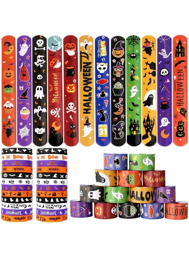 Halloween Party Favors 72Pcs Slap Bracelets Rubber Wristbands Halloween Toys For Kids Halloween Party Supplies Decorations Treat Bags Gifts Goodie Bags Filler