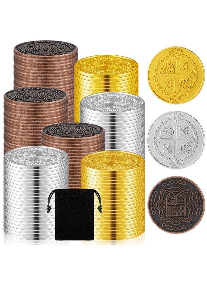 100 Pcs Metal Pirate Coins Treasure Chest Spanish Doubloon Fake Coins Tokens For Kids Board Games Pirate Party Cosplay (Classic Style)