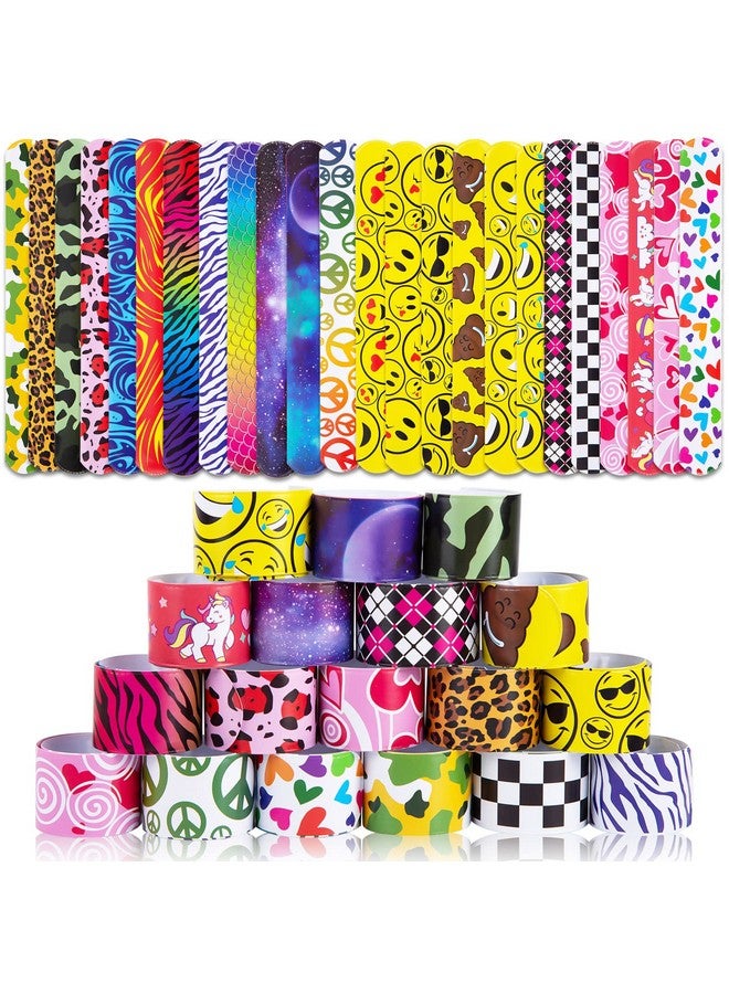 Kids Slap Bracelets, 48Pcs Slap Wristbands Snap Bracelets Emotions Camouflage Leopard Print Galaxy For Kids Party Favors Classroom Prizes Birthday Gifts