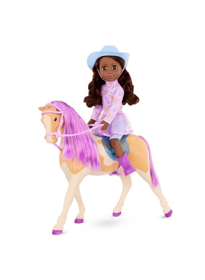 14 Inch Posable Doll & Horse Cowgirl Outfit Brown Eyes & Purple Mane Toys For Kids 3 Years+ Clea & Clover