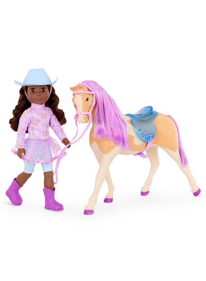 14 Inch Posable Doll & Horse Cowgirl Outfit Brown Eyes & Purple Mane Toys For Kids 3 Years+ Clea & Clover