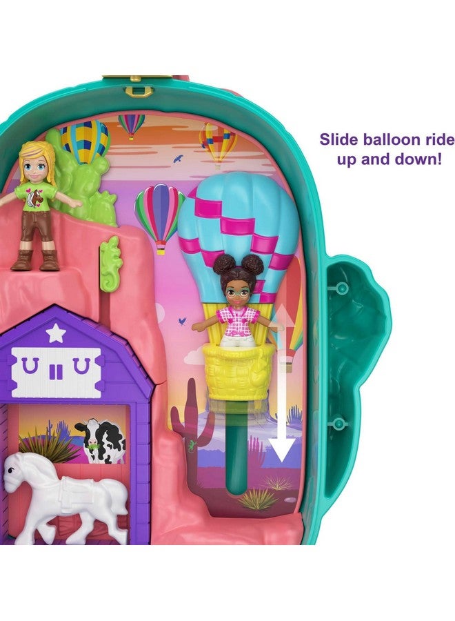 Playset, Travel Toy With 2 Micro Dolls & Pet Horses, Pocket World Cactus Cowgirl Ranch Compact