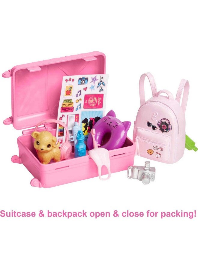 Doll And Accessories, “Malibu” Travel Set With Puppy And 10+ Pieces Including Working Suitcase