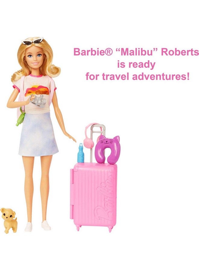 Doll And Accessories, “Malibu” Travel Set With Puppy And 10+ Pieces Including Working Suitcase