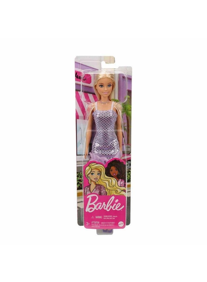 Doll, Kids Toys, Blonde Hair, Lavender Metallic Mini Dress, Trendy Clothes And Accessories, Gifts For Kids