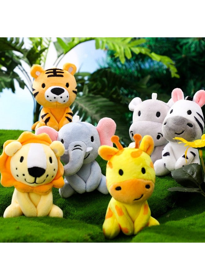 6 Pcs Mini Stuffed Forest Animals Jungle Bulk Plush Animal Toys 4 Inch Cute Plush Elephant Lion Giraffe For Baby Shower Christmas Birthday Gift Stuffer Animal Themed Party Decoration